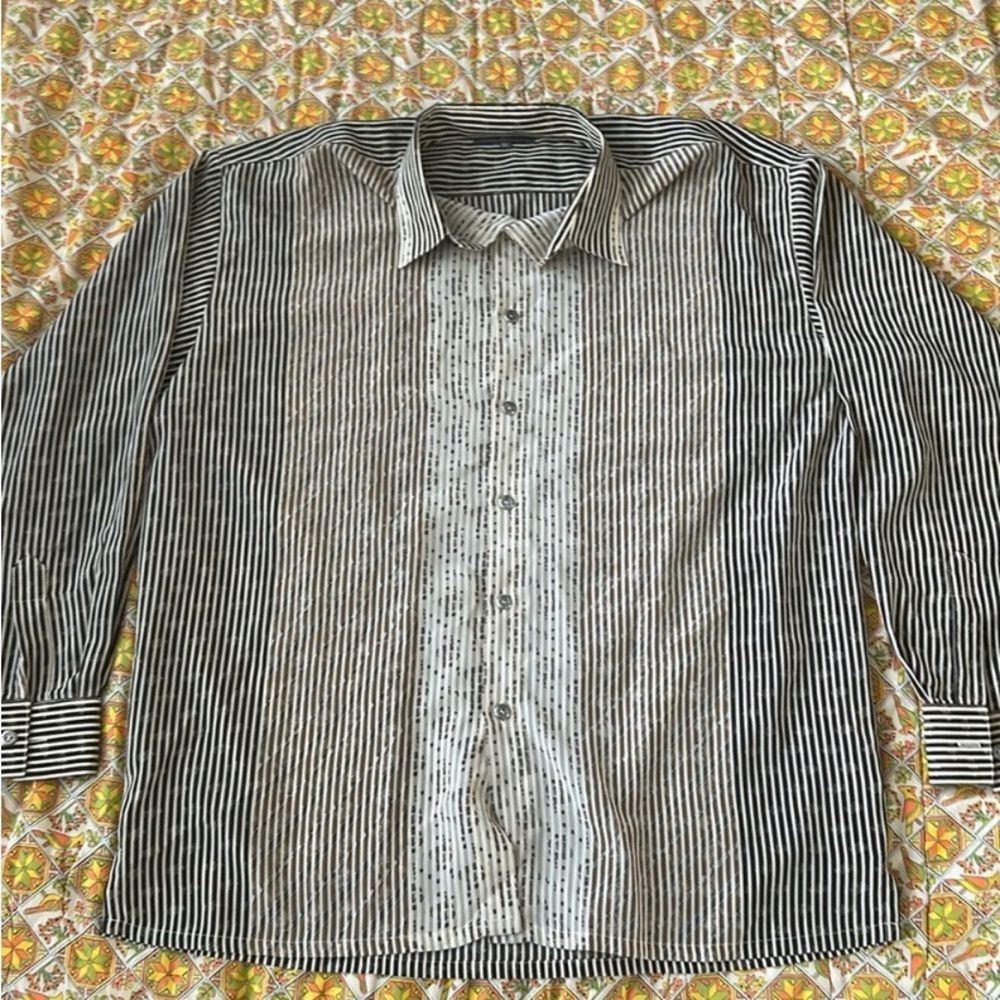 Bassiri Uomo XL Shirt Vintage Striped Abstract Monochrome Long Sleeve Button Up